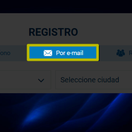 Opción de registro por correo electrónico en 1xbet